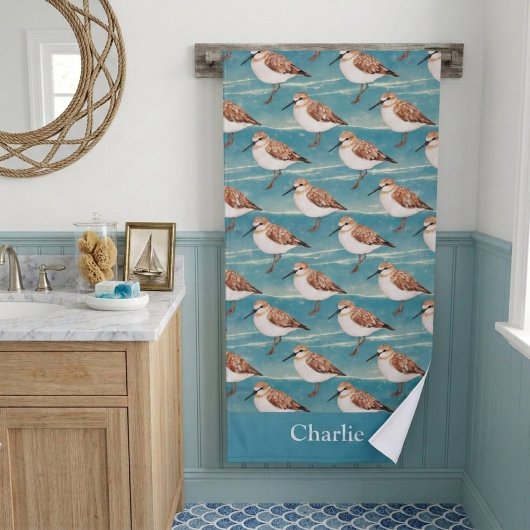 Blauwe Kust Zandloper Vogel Badhanddoek