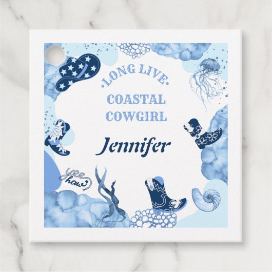 Blauwe kustcowgirl bedankjes labels (Voorkant)