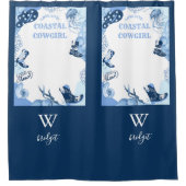 Blauwe kustcowgirl douchegordijn (Voorkant)