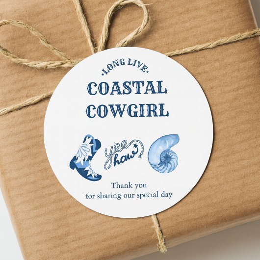 blauwe kustcowgirl ronde sticker