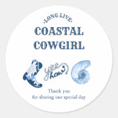 blauwe kustcowgirl ronde sticker (Voorkant)