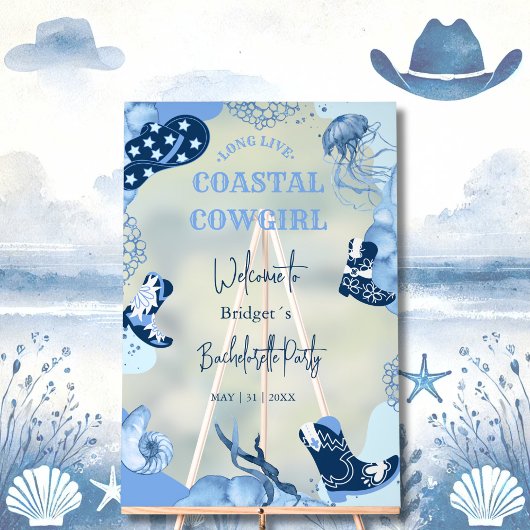 blauwe kustcowgirl vrijgezellenfeest acryl bord