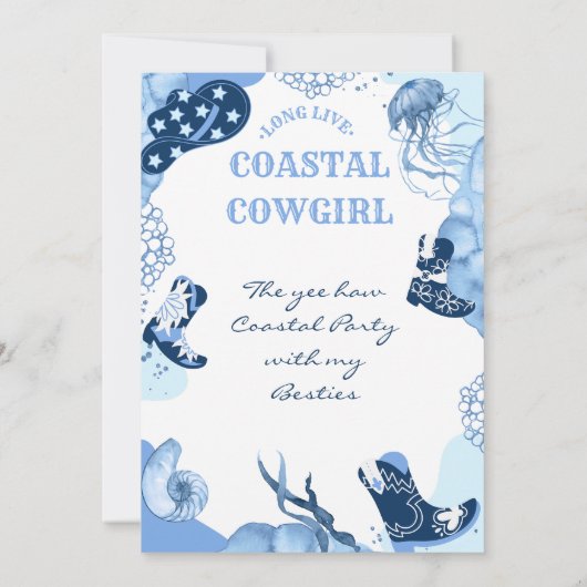 blauwe kustcowgirl vrijgezellenfeest kaart (Achterkant)