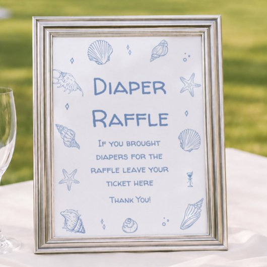 Blauwe Kuststrand Baby Shower Luier Raffle Poster