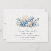 Blauwe Kuststrand Bruiloft Foto Save the Date (Voorkant)