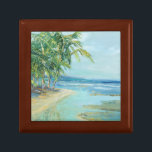 Blauwe kuststrook cadeaudoosje<br><div class="desc">"Blue Coastal Lagoon" van Suzanne Wilkins. Het is een serene strand met tropische bomen.</div>