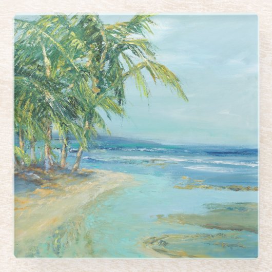 Blauwe kuststrook glazen onderzetter (Voorkant)