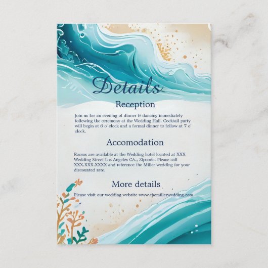 Blauwe kustvibe bruidsbehuizing kaart (Voorkant)