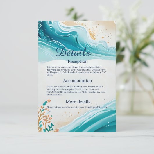 Blauwe kustvibe bruidsbehuizing kaart (Staand voorkant)