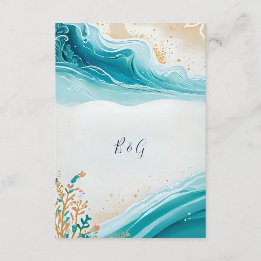 Blauwe kustvibe bruidsbehuizing kaart (Achterkant)