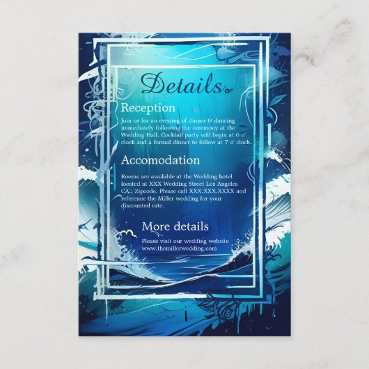 Blauwe kustvibe bruidsbehuizing kaart (Voorkant)