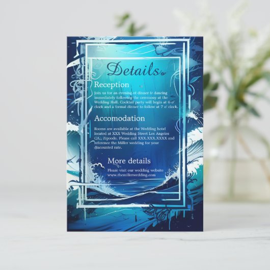 Blauwe kustvibe bruidsbehuizing kaart (Staand voorkant)