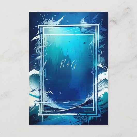 Blauwe kustvibe bruidsbehuizing kaart (Achterkant)