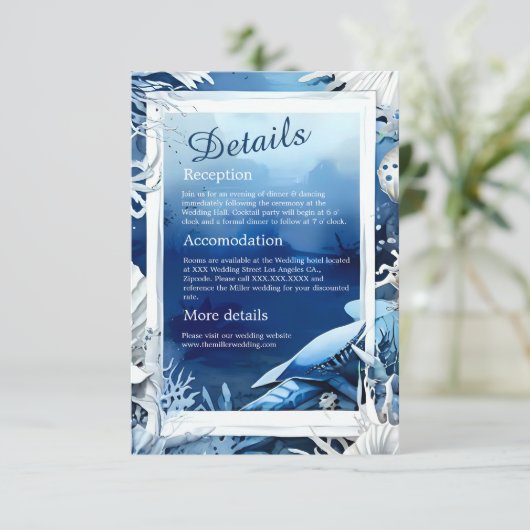 Blauwe kustvibe bruidsbehuizing kaart (Staand voorkant)