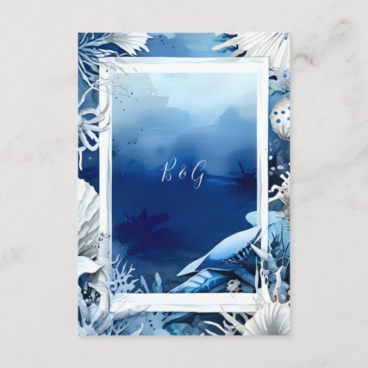 Blauwe kustvibe bruidsbehuizing kaart (Achterkant)