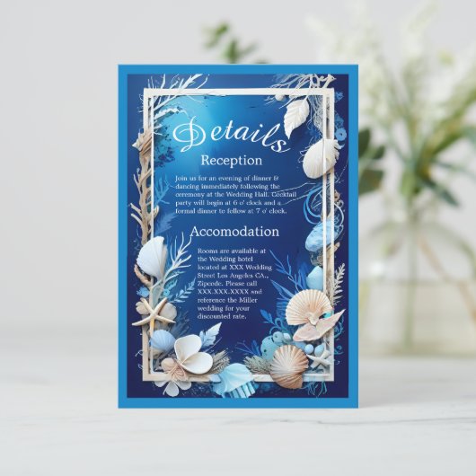 Blauwe kustvibe bruidsbehuizing kaart (Staand voorkant)