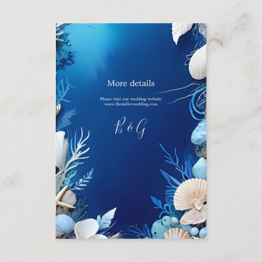 Blauwe kustvibe bruidsbehuizing kaart (Achterkant)