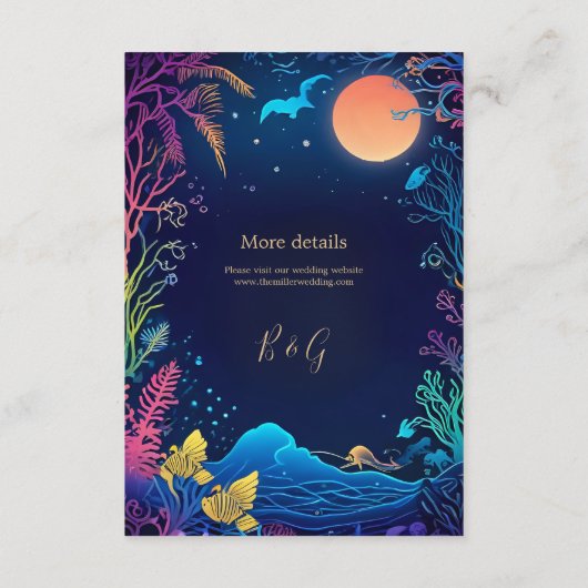 Blauwe kustvibe bruidsbehuizing kaart (Achterkant)