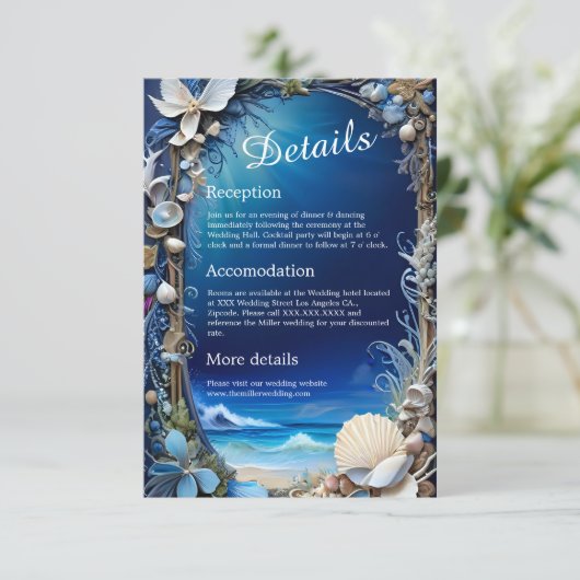 Blauwe kustvibe bruidsbehuizing kaart (Staand voorkant)