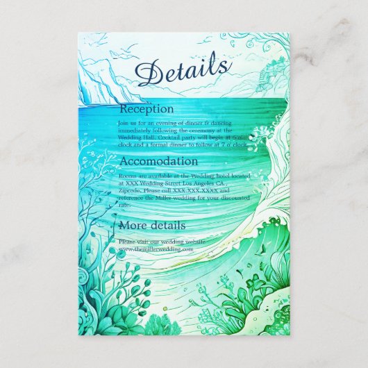 Blauwe kustvibe bruidsbehuizing kaart (Voorkant)