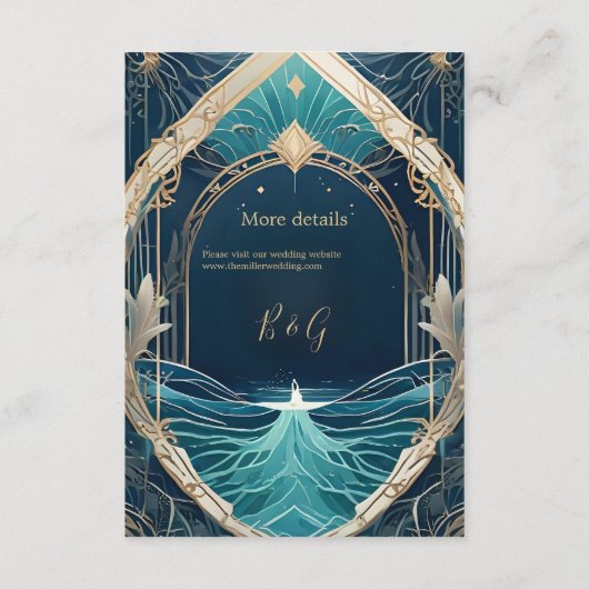 Blauwe kustvibe bruidsbehuizing kaart (Achterkant)