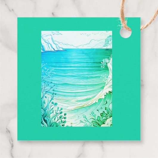 blauwe kustvibe bruiloft bedankjes labels (Achterkant)