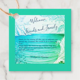 blauwe kustvibe bruiloft bedankjes labels