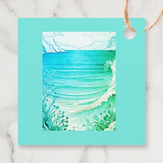 blauwe kustvibe bruiloft bedankjes labels (Achterkant)