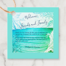 blauwe kustvibe bruiloft bedankjes labels