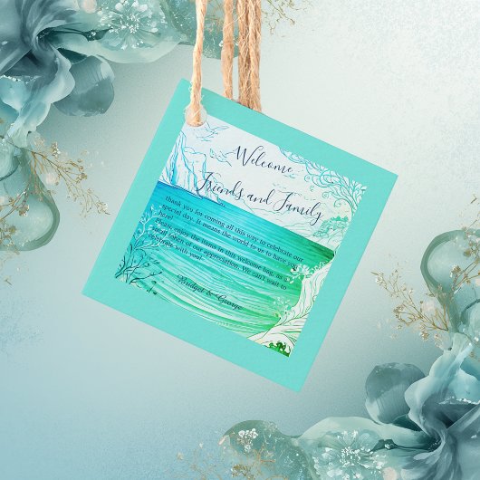 blauwe kustvibe bruiloft bedankjes labels