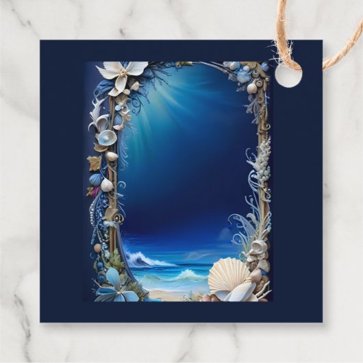 blauwe kustvibe bruiloft bedankjes labels (Achterkant)