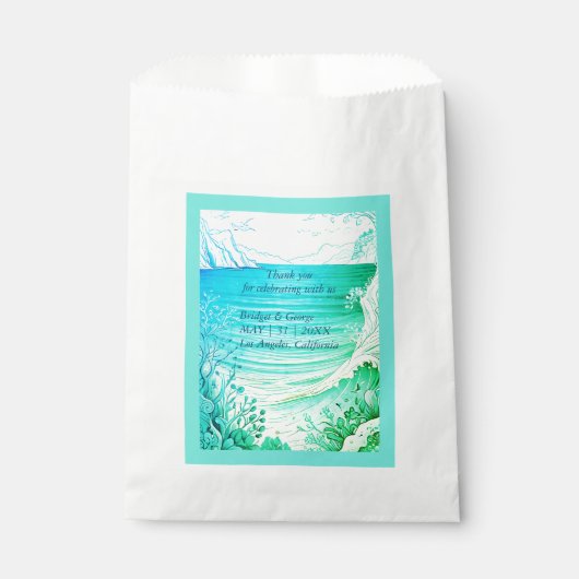 blauwe kustvibe bruiloft bedankzakje (Voorkant)