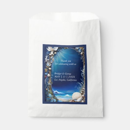 blauwe kustvibe bruiloft bedankzakje (Voorkant)