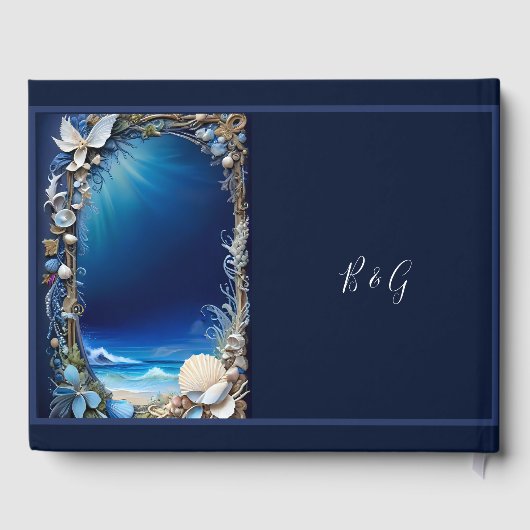 blauwe kustvibe bruiloft gastenboek (Achterkant)