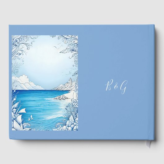 blauwe kustvibe bruiloft gastenboek (Achterkant)