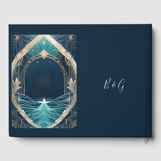 blauwe kustvibe bruiloft gastenboek (Achterkant)