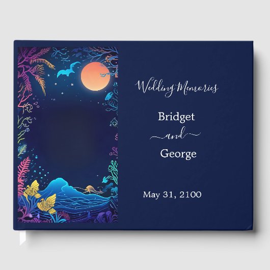 blauwe kustvibe bruiloft gastenboek (Voorkant)