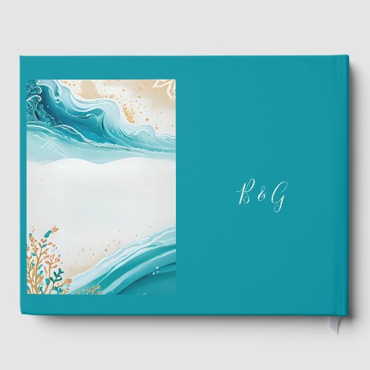 blauwe kustvibe bruiloft gastenboek (Achterkant)