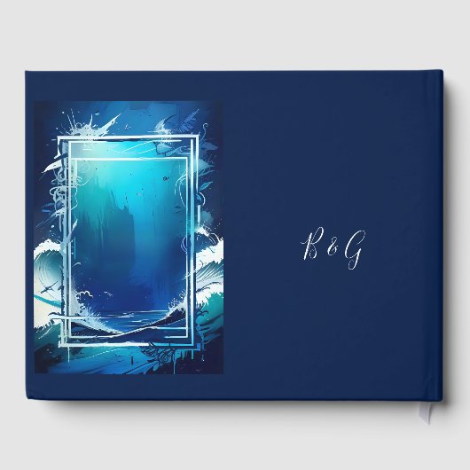 blauwe kustvibe bruiloft gastenboek (Achterkant)