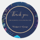 blauwe kustvibe bruiloft ronde sticker (Voorkant)