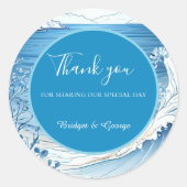 blauwe kustvibe bruiloft ronde sticker (Voorkant)