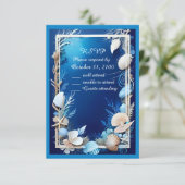 Blauwe kustvibe bruiloft RSVP-kaart RSVP Kaartje (Staand voorkant)