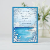 Blauwe kustvibe bruiloft RSVP-kaart RSVP Kaartje (Staand voorkant)