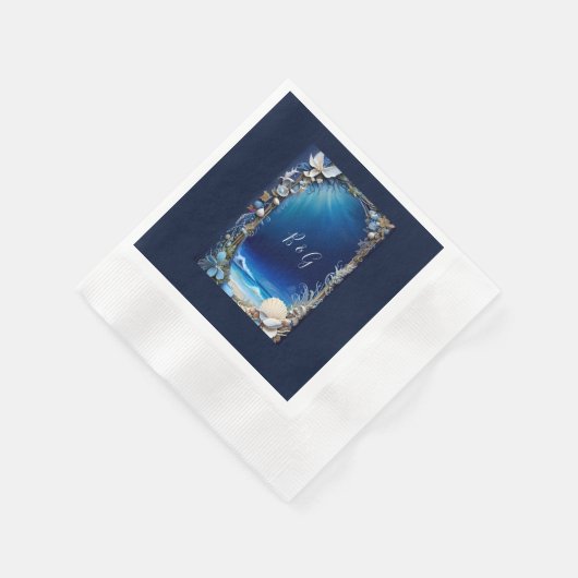 blauwe kustvibe bruiloft servet (Hoek)