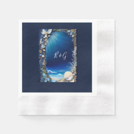 blauwe kustvibe bruiloft servet