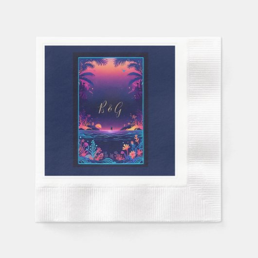 blauwe kustvibe bruiloft servet (Voorkant)