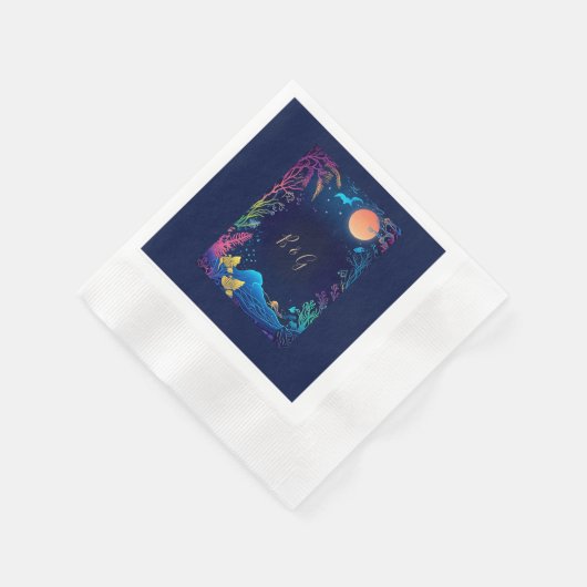 blauwe kustvibe bruiloft servet (Hoek)