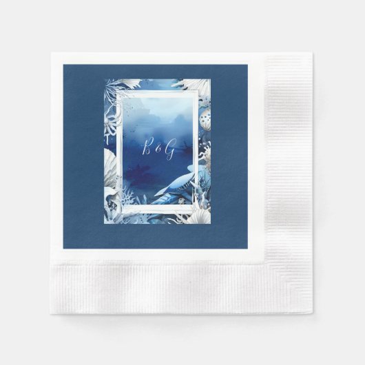 blauwe kustvibe bruiloft servet (Voorkant)