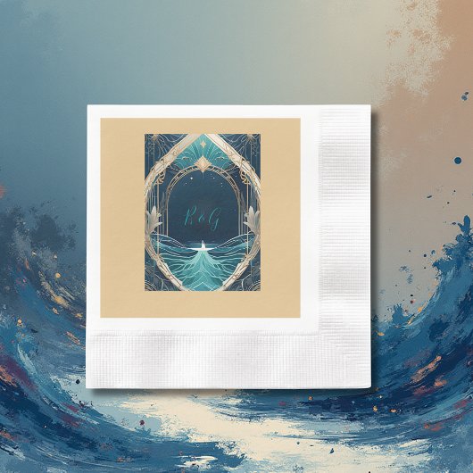 blauwe kustvibe bruiloft servet