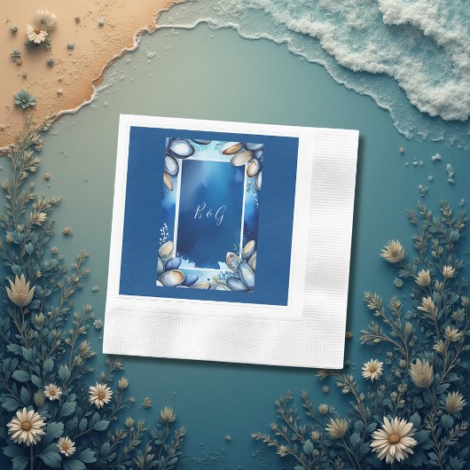 blauwe kustvibe bruiloft servet